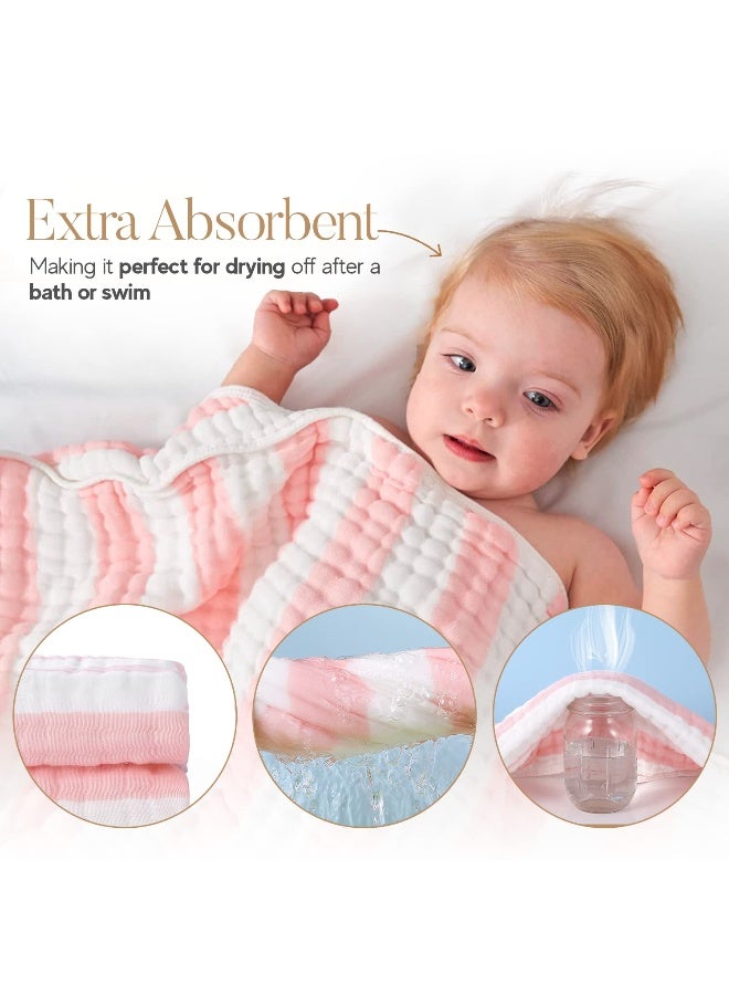 HardNok Muslin Hooded Baby Towel 4 Pack, Preuim Muslin 6 Layers Natural Cotton Baby Bath Towels, Soft and Comfortable for Boys,Girls (32x32,Pink Striped and White) - Image 2