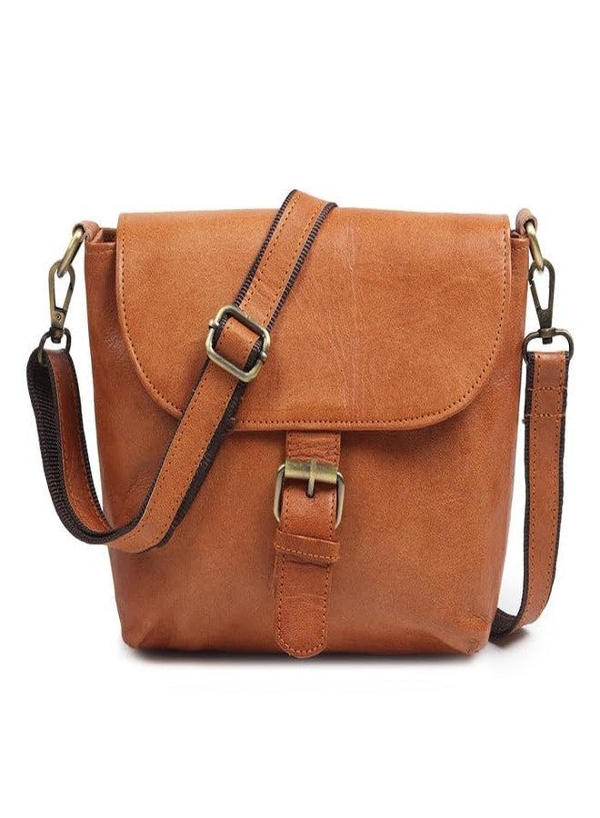 MaheTri Genuine Leather Mini Satchel Bag for Women | Premium Tan Sling Crossbody Purse | Stylish Small Handbag with Adjustable Strap for Daily Use, Travel & Office - Image 1
