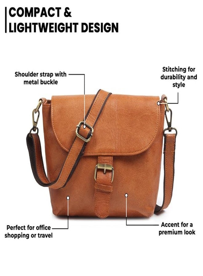 MaheTri Genuine Leather Mini Satchel Bag for Women | Premium Tan Sling Crossbody Purse | Stylish Small Handbag with Adjustable Strap for Daily Use, Travel & Office - Image 2