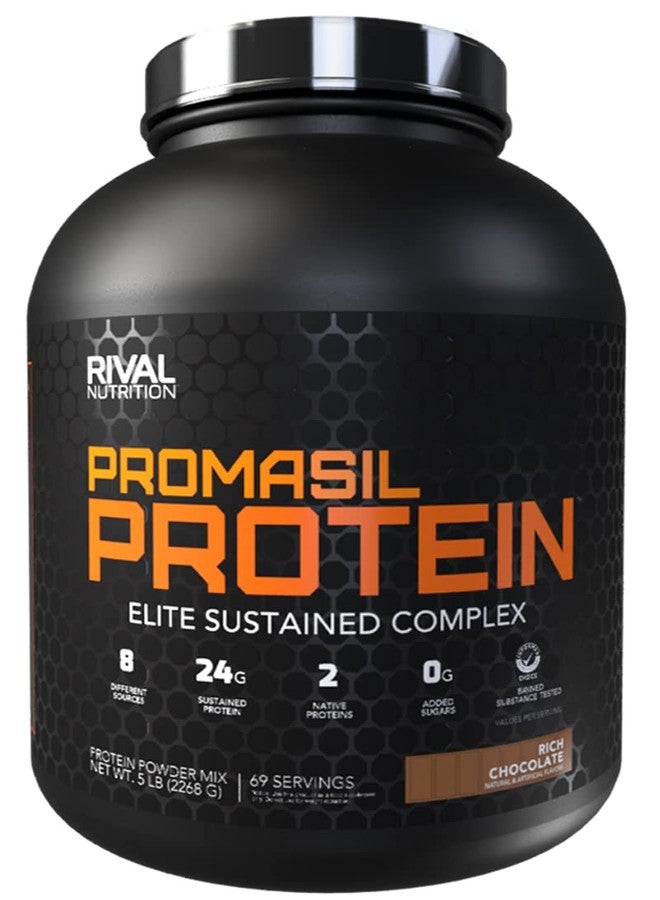 RIVAL NUTRITION مسحوق بروتين بروماسيل من رايفال نيوترشن بنكهة الفانيليا الناعمة | 5 أرطال، 69 حصة | 8 مصادر مختلفة تشمل بروتين مصل اللبن المعزول، والكازين الميسيلاري الطبيعي، وبياض البيض | 24 غرام من البروتين المستدام لكل حصة - Image 1