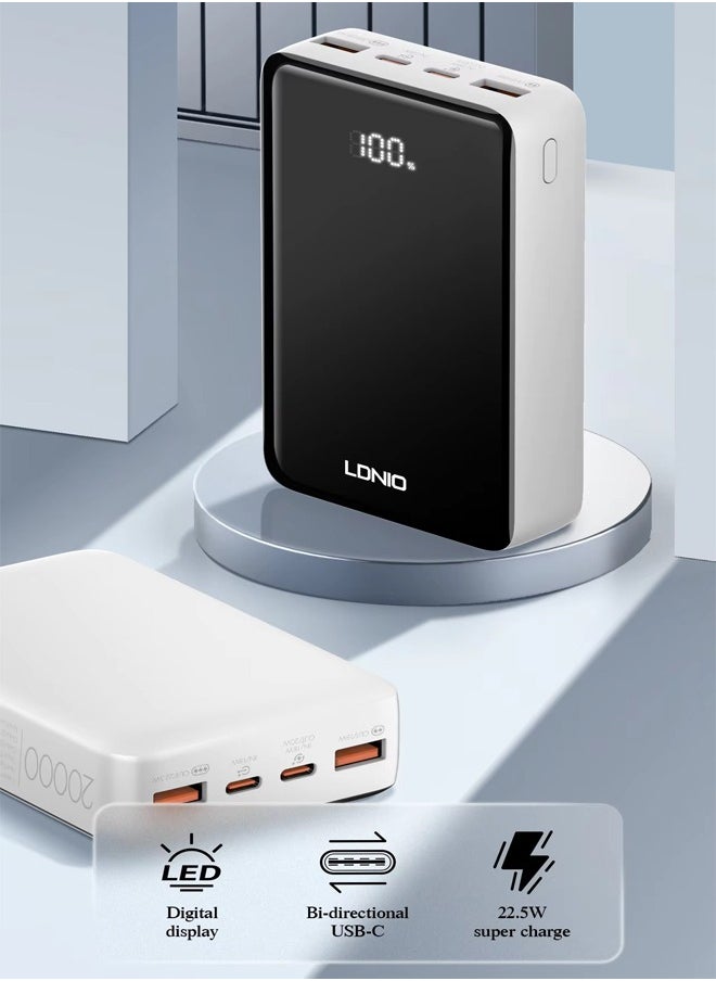 LDNIO 20000mAh Power Bank 22.5W Fast charging Power Bank Laptop Charger Portable With 2 USB-C And 1 USB-A Port, Battery Pack For Laptop MacBook, Dell, iPhone 15 Series, Galaxy S24 , iPad,  - Image 1
