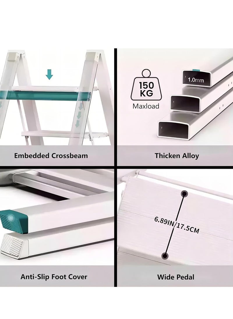 Cool Baby COOLBABY 3-Step Ladder Household Small Ladder, Foldable Miter Ladder, Thickened Aluminum Alloy Stairs Three Step Multi-functional Stool For Home Office Kitchen Garden  - Image 2