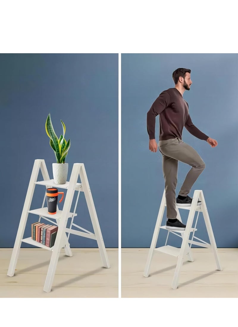 Cool Baby COOLBABY 3-Step Ladder Household Small Ladder, Foldable Miter Ladder, Thickened Aluminum Alloy Stairs Three Step Multi-functional Stool For Home Office Kitchen Garden  - Image 3