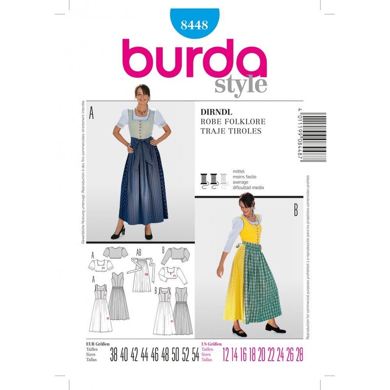 Burda Style Pattern 8448 Dirndl Dress Size 1228