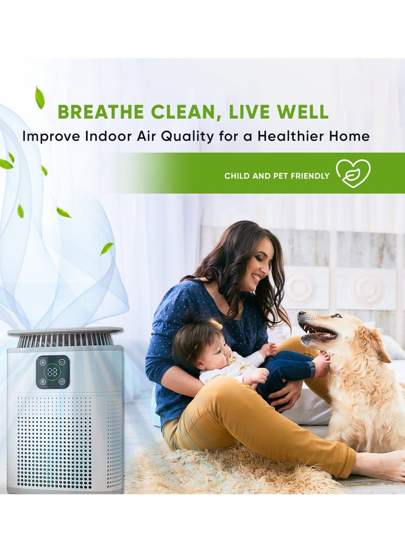 Air Purifier ROKO 3D with Wireless Phone Charge | 2-in-1 HEPA Filter for Clean Air & Fast Charging – Ideal for Home, Office, and Kitchen | Removes Dust, Pet Dander, and Odors | Compact Design, White