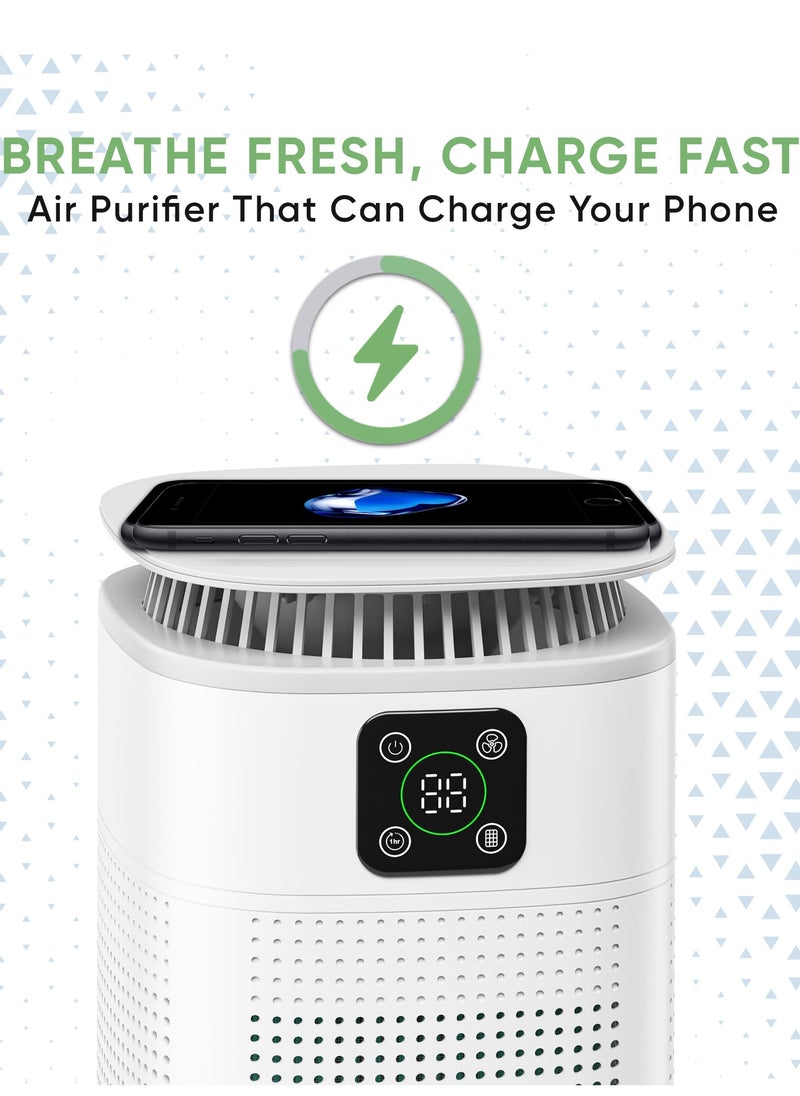 Roko3D Air Purifier ROKO 3D with Wireless Phone Charge | 2-in-1 HEPA Filter for Clean Air & Fast Charging – Ideal for Home, Office, and Kitchen | Removes Dust, Pet Dander, and Odors | Compact Design, White  - Image 3