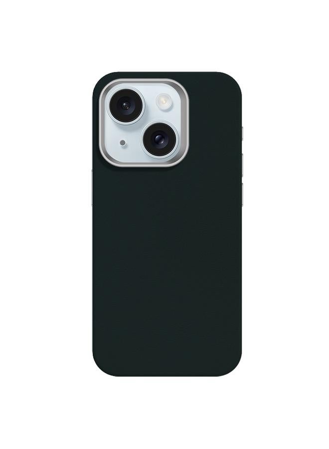 اس-توب جراب لهاتف iPhone 15 مصنوع من الجلد الناعم الملمس مع إطار معدني وعدسات من MagSafe - Image 1