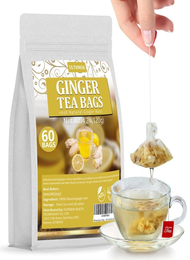 ULTHMOK 60 Premium Ginger Tea Bags, Made with 100% Natural Ginger Root, Warm & Spicy, Support Digestion & Boost Immunity, No Additives & Caffeine Free. - Image 1