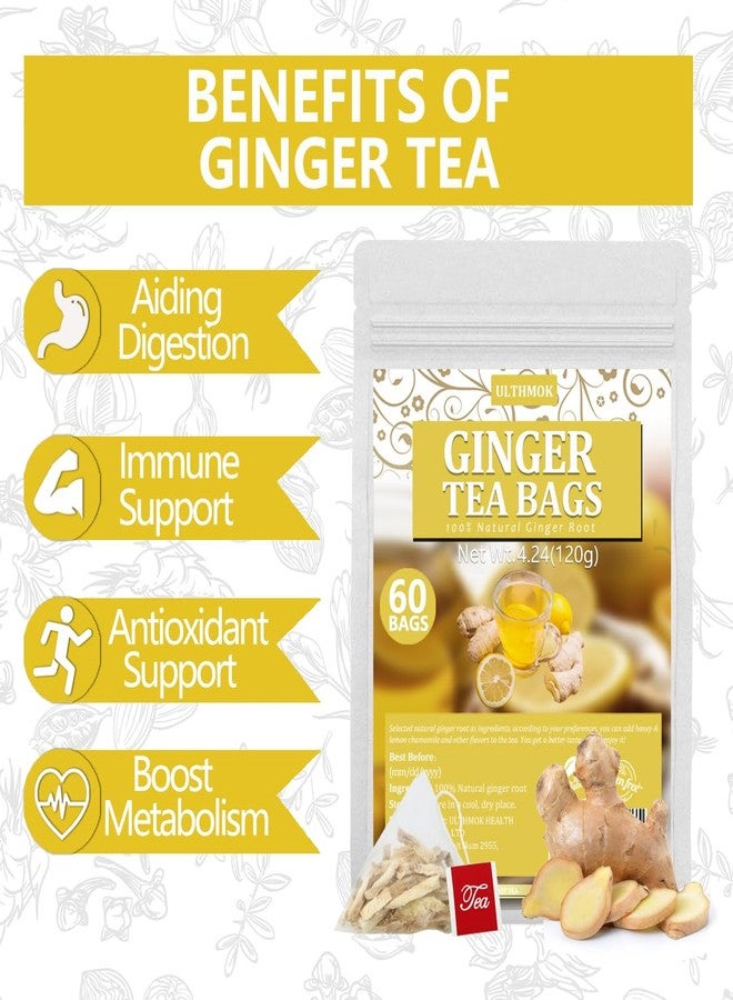 ULTHMOK 60 Premium Ginger Tea Bags, Made with 100% Natural Ginger Root, Warm & Spicy, Support Digestion & Boost Immunity, No Additives & Caffeine Free. - Image 5