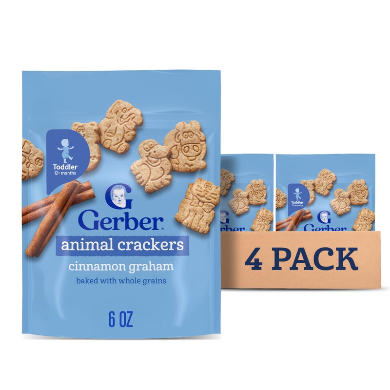 Gerber Animal Crackers, Snacks for Toddlers, Toddler Crackers, Vitamin E, Iron, Finger Foods, 4PK - Image 1