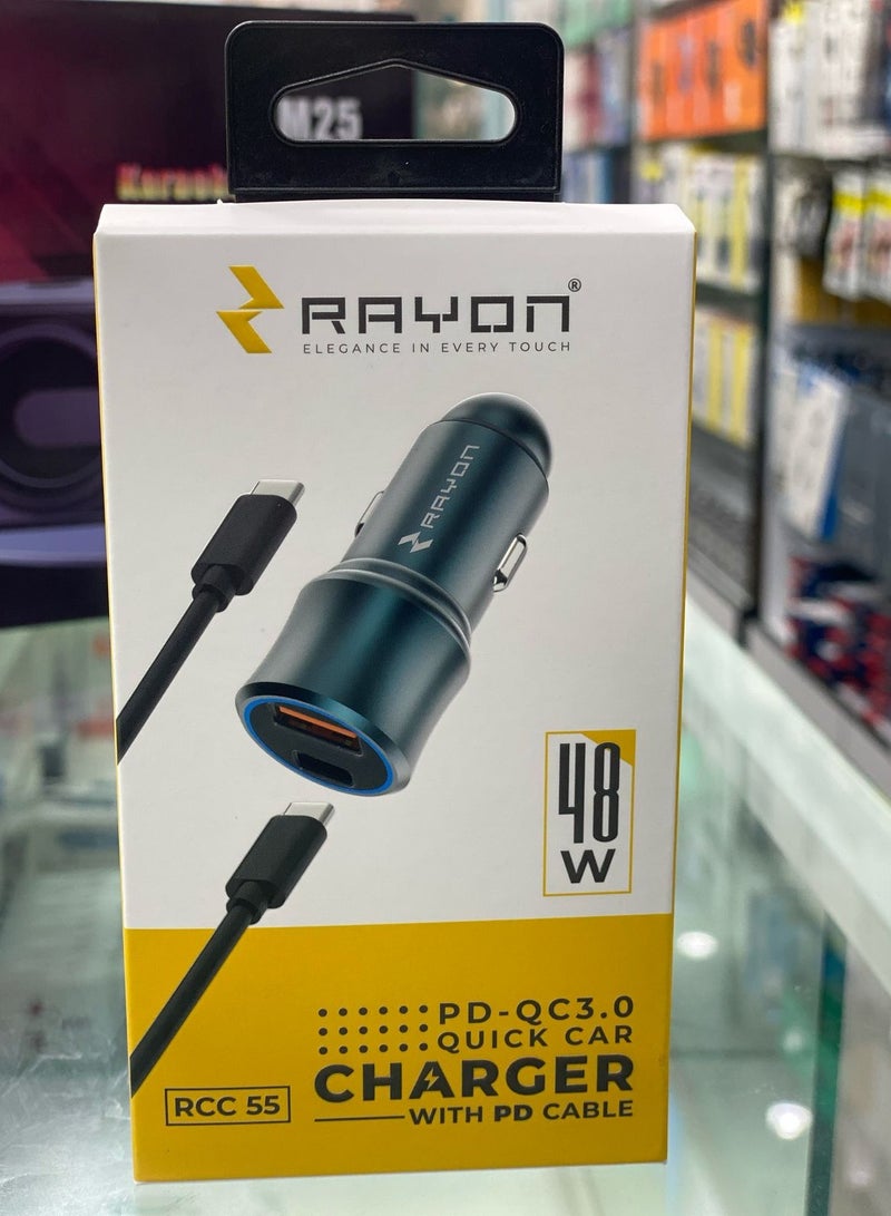 RAYON 48W PD-QC3.0 QUICK CAR CHARGER WITH PD CABLE - Image 3