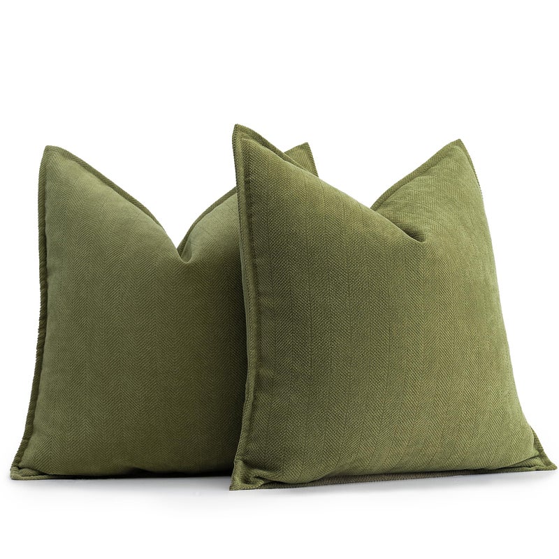 ZWJD Olive Green Pillow Covers 18x18 Set of 2 Chenille Throw Pillow Covers with Elegant Design Soft and Luxurious Decorative Throw Pillows for Couch Bed and Home Decor - Image 2