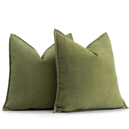 ZWJD Olive Green Pillow Covers 18x18 Set of 2 Chenille Throw Pillow Covers with Elegant Design Soft and Luxurious Decorative Throw Pillows for Couch Bed and Home Decor - Image 1