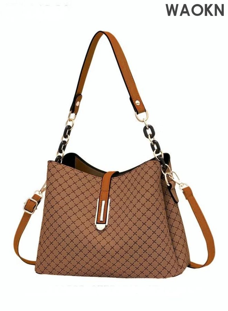 دبليو أيه أو كي أن حقيبة يد كبيرة من الجلد الصناعي، حقيبة كتف واسعة للنساء والرجال، حقيبة أنيقة من الجلد اللامع، حقيبة يد وكتف مقاومة للماء، حقيبة يد نسائية وحقيبة كروس بودي للأم والزوجة، مناسبة للجنسين، حقيبة كروس بودي بسعة كبيرة، مناسبة للتنقل إلى العمل والتسوق، لون بني. - Image 1