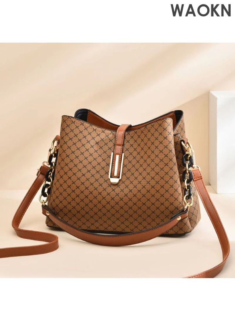 دبليو أيه أو كي أن حقيبة يد كبيرة من الجلد الصناعي، حقيبة كتف واسعة للنساء والرجال، حقيبة أنيقة من الجلد اللامع، حقيبة يد وكتف مقاومة للماء، حقيبة يد نسائية وحقيبة كروس بودي للأم والزوجة، مناسبة للجنسين، حقيبة كروس بودي بسعة كبيرة، مناسبة للتنقل إلى العمل والتسوق، لون بني. - Image 5