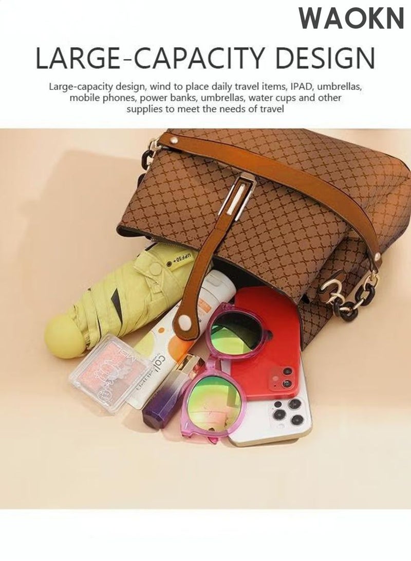 دبليو أيه أو كي أن حقيبة يد كبيرة من الجلد الصناعي، حقيبة كتف واسعة للنساء والرجال، حقيبة أنيقة من الجلد اللامع، حقيبة يد وكتف مقاومة للماء، حقيبة يد نسائية وحقيبة كروس بودي للأم والزوجة، مناسبة للجنسين، حقيبة كروس بودي بسعة كبيرة، مناسبة للتنقل إلى العمل والتسوق، لون بني. - Image 3