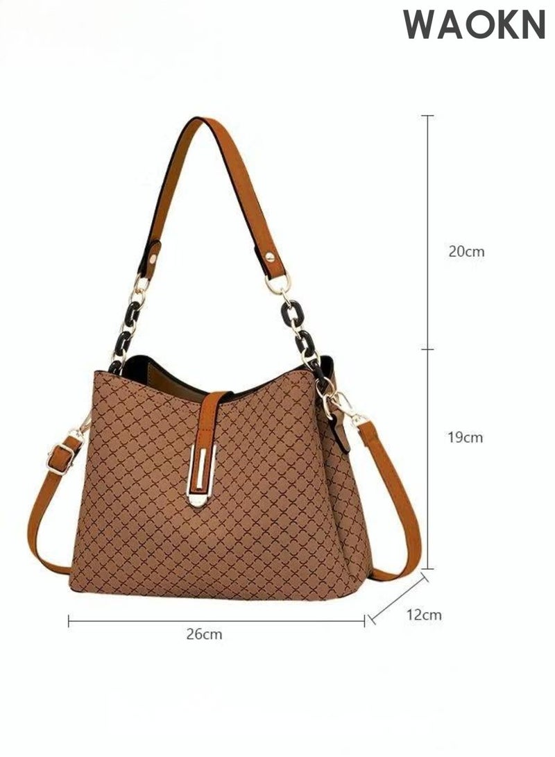 دبليو أيه أو كي أن حقيبة يد كبيرة من الجلد الصناعي، حقيبة كتف واسعة للنساء والرجال، حقيبة أنيقة من الجلد اللامع، حقيبة يد وكتف مقاومة للماء، حقيبة يد نسائية وحقيبة كروس بودي للأم والزوجة، مناسبة للجنسين، حقيبة كروس بودي بسعة كبيرة، مناسبة للتنقل إلى العمل والتسوق، لون بني. - Image 4