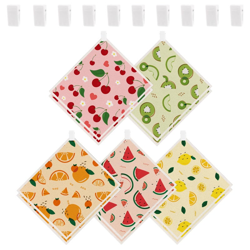 wlich 10PCS Swedish Dishcloths for Kitchen, Reusable Paper Towels Washable, Dish Rags for Washing Dishes with Clips, Non-Scratch Kitchen Towels and Dishcloths Sets, Dish Cloths, No Odor(Fruit) - Image 1