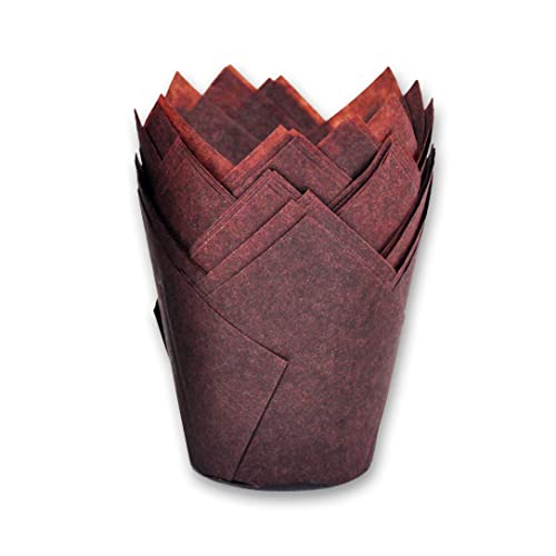 MyBakning Large size Brown Tulip Baking Cups 214Base diameter x 4Wall height Greaseproof paper baking cupcake Muffin liners Case of 130 pcs