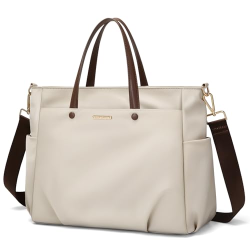 GOLF SUPAGS Laptop Tote Bag 15.6 Inch, Computer Shoulder Bag Large Work Tote Bag for Women, Laptop Carrying Case Stylish Handbag for Business Travel (Apricot) - Image 1