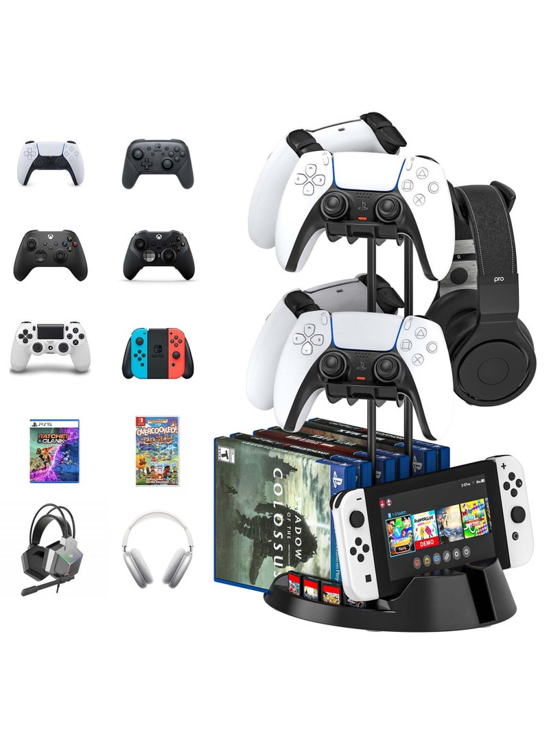 STARTRC GAMES - Gaming Controller Holder, 2 Tier Universal Headphone Stand, Controller Display Stand Headset Holder, Desk Storage Organizer Gaming Accessories for Xbox/PS4/PS5/Switch/Rog Ally - Image 1