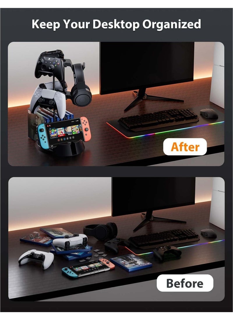 STARTRC GAMES - Gaming Controller Holder, 2 Tier Universal Headphone Stand, Controller Display Stand Headset Holder, Desk Storage Organizer Gaming Accessories for Xbox/PS4/PS5/Switch/Rog Ally - Image 1