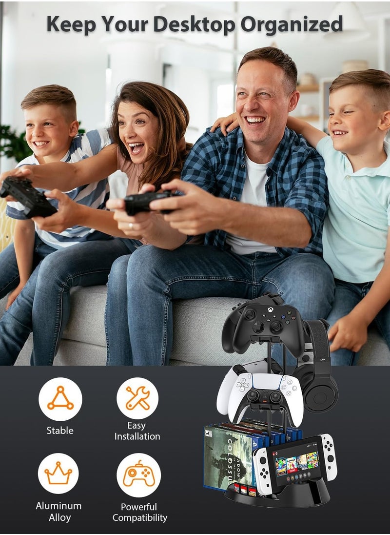 STARTRC GAMES - Gaming Controller Holder, 2 Tier Universal Headphone Stand, Controller Display Stand Headset Holder, Desk Storage Organizer Gaming Accessories for Xbox/PS4/PS5/Switch/Rog Ally - Image 1