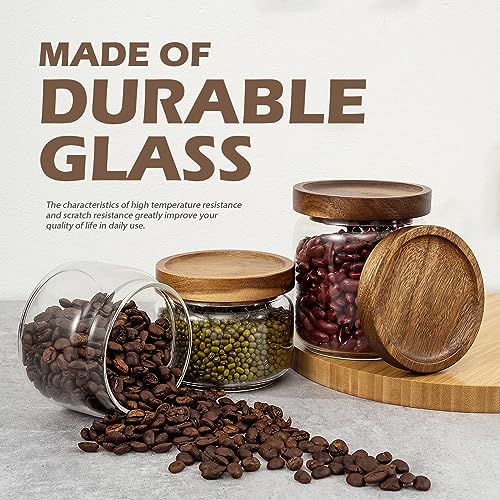 piconesper 1 PC Small Glass Storage Jars with Airtight Lids, 11 fl oz (300ml) coffee container with Wooden Lid, Glass Pantry Canister for Beans, Rice, Sugar and etc - Image 4