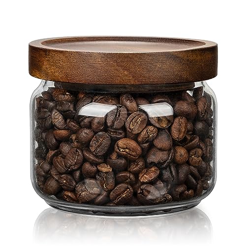 piconesper 1 PC Small Glass Storage Jars with Airtight Lids, 11 fl oz (300ml) coffee container with Wooden Lid, Glass Pantry Canister for Beans, Rice, Sugar and etc - Image 1