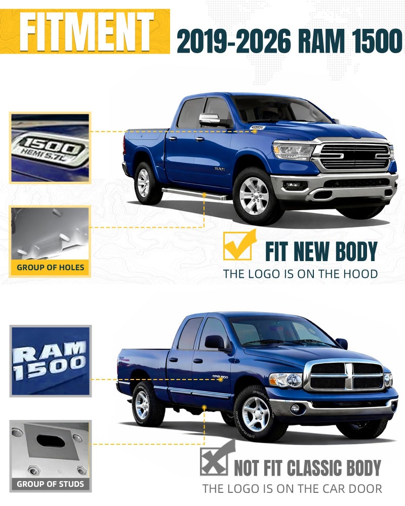 Trumgeta 6" EZ Side Steps Fit for 2019-2026 Dodge Ram 1500 Crew Cab Quad Cab, No Drill Truck Aluminum Running Boards, 350 lbs Per Panel Black Nerf Bars Ram Accessories - Image 2