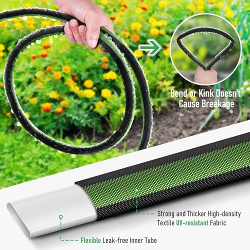 PUUKU Flat Soaker Hose 25ft for Garden and Lawns, 80% Water-Saving Drip Irrigation Hose with Anodized Aluminum Ends, Flexible Leakproof Double Layer Gardening Hoses ﻿ - Image 4
