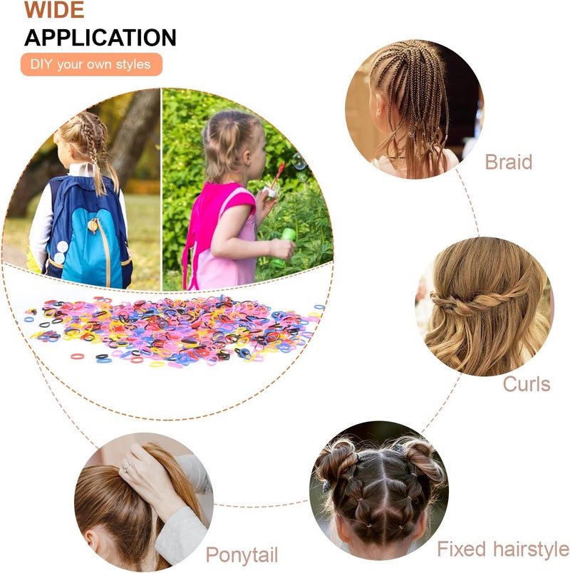 أربطة شعر مطاطية ملونة صغيرة للأطفال | 1000 قطعة من أربطة الشعر المرنة | مثالية للتضفير، ذيل الحصان، والتسريحات العلوية | أربطة شعر لطيفة بدون ضرر للشعر الناعم، الرقيق، القصير والمجعد | إكسسوارات شعر ممتعة للمدرسة، الحفلات والتسريحات اليومية - Image 4