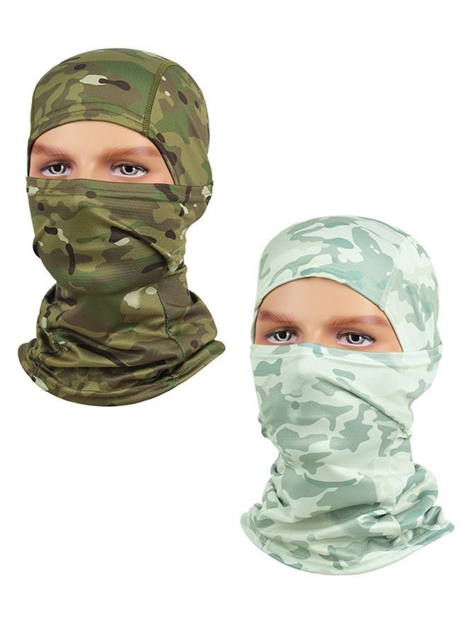 Generic 2 Pcs Balaclava Uv Protection Full Face Sunscreen Mask, Omnidirectional Covering Ice Silk Polyester Breathable Camouflage Sunscreen Shawl Face Covering, Lightweight Sports Protection Cover (Green) - Image 1