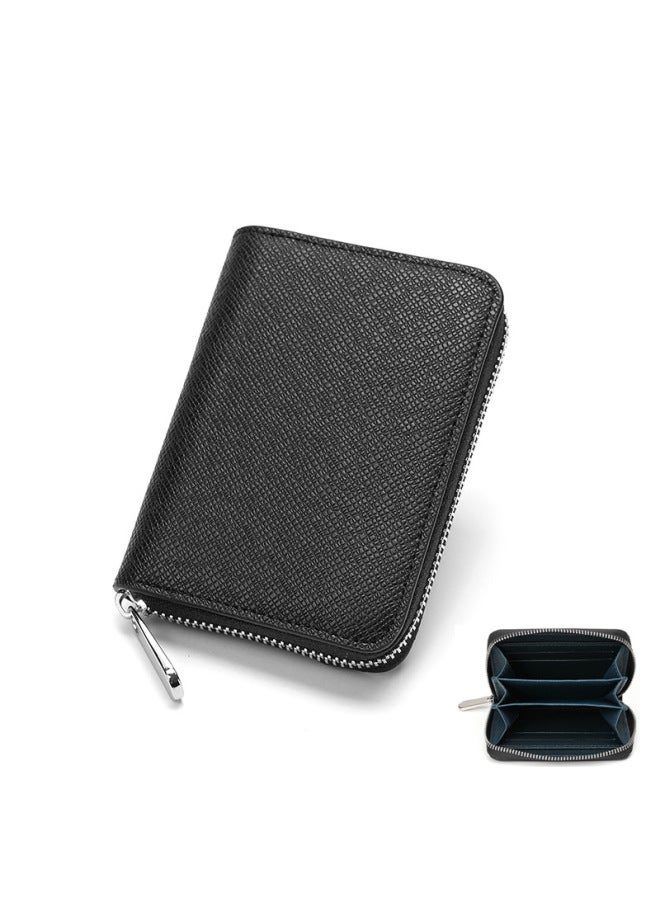 Ladies Short Clip Handheld Small Wallet Men's Cross Stitch Coin Purse Hard Coin Bag Fashionable Compact Money Holder-Color:Black [blue Lining] In Stock - Image 1
