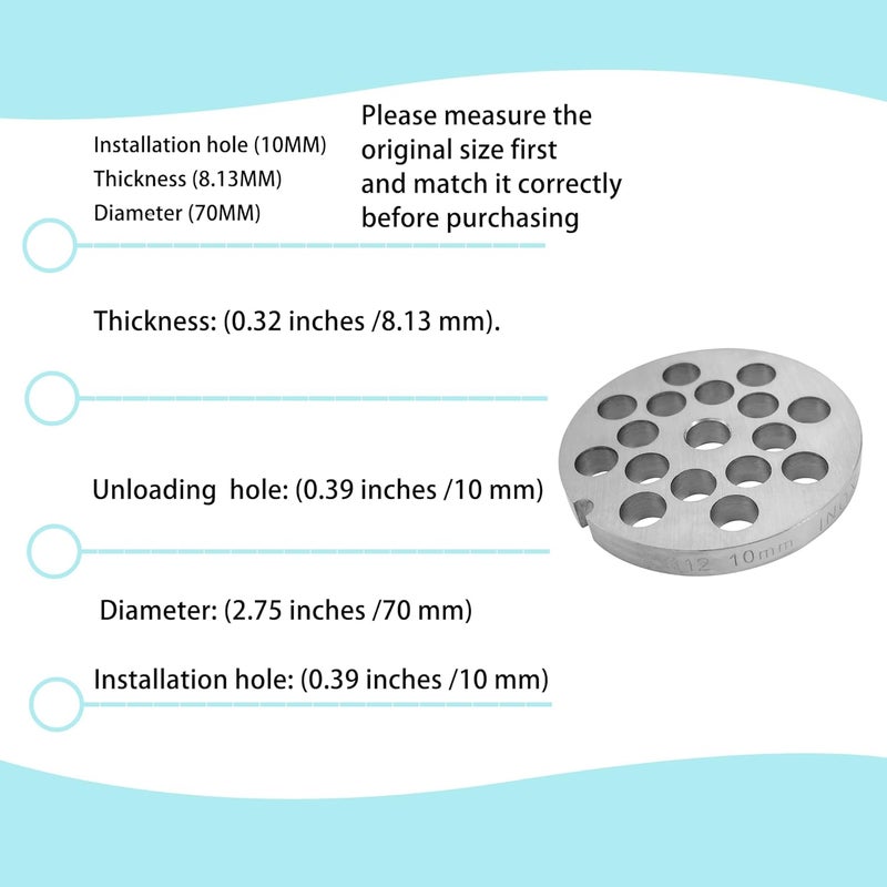 OUSTUE #12 Stainless Steel Meat Grinder Plate Discs Blades Compatible with FGA Food Chopper and Hobart, Cabelas, Weston, LEM, MTN Meat Grinders,Cutting Disks Heavy Duty (2/5 Hole Plate) - Image 2