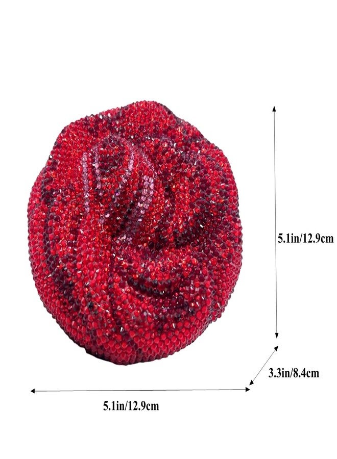 DEBIMY Luxury 3D Rose Flower Clutch Purse for Women Full Crystal Handbag Party Diamond Evening Bag Mini Wedding Purse, Red - Image 3