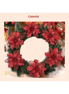 HS Glitter Poinsettia Flowers Artificial, 10 PCS Red Decorations Tree Ornaments For Holiday, Seasonal, Wedding Party Wreath DIY Decors  - Image 3