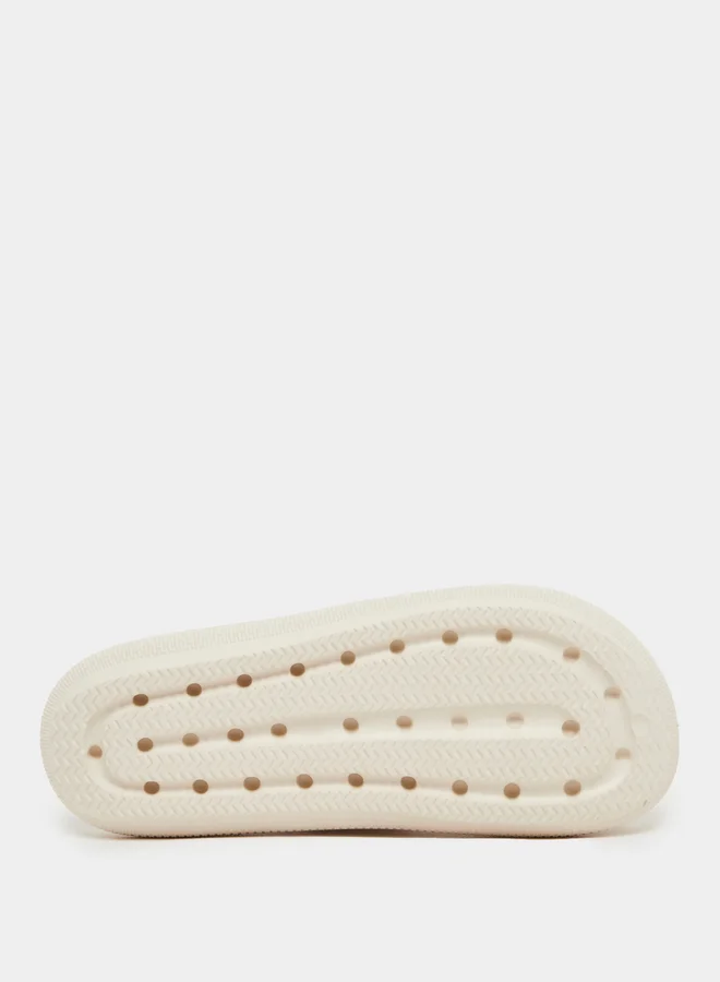 Styli Textured Buckle Embellished Slip On Sandals