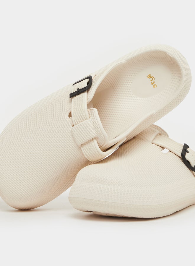 Styli Textured Buckle Embellished Slip On Sandals  - Image 4
