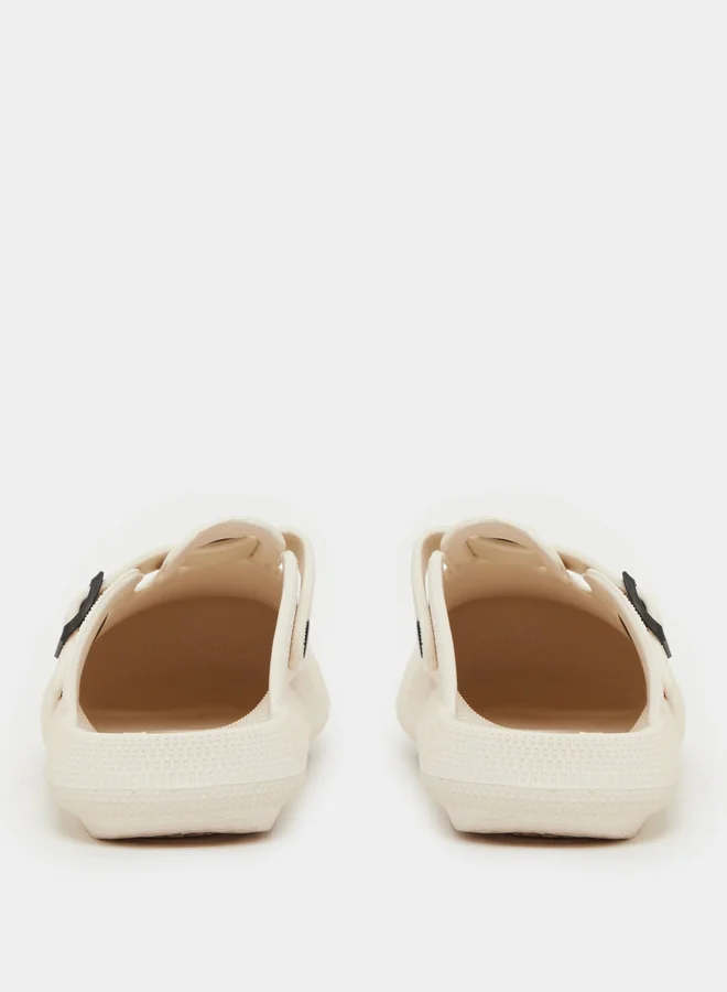 Styli Textured Buckle Embellished Slip On Sandals