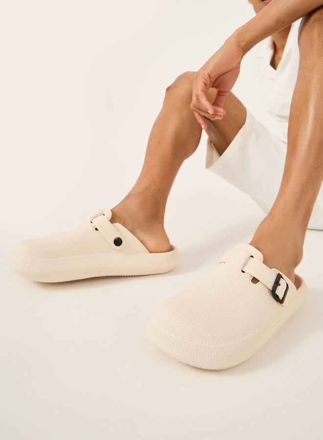 Styli Textured Buckle Embellished Slip On Sandals  - Image 1