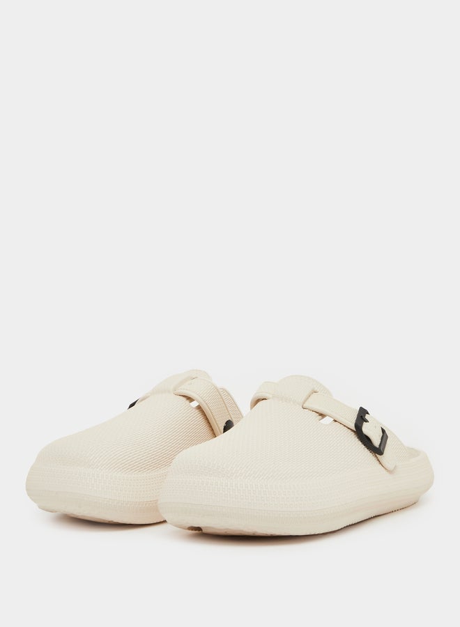 Styli Textured Buckle Embellished Slip On Sandals - Image 3