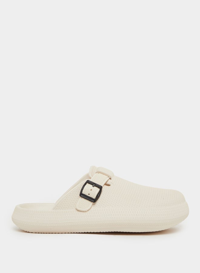 Styli Textured Buckle Embellished Slip On Sandals - Image 1