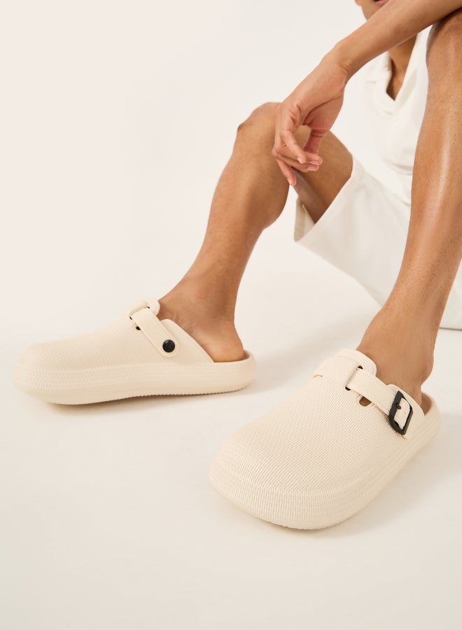 Styli Textured Buckle Embellished Slip On Sandals - Image 2