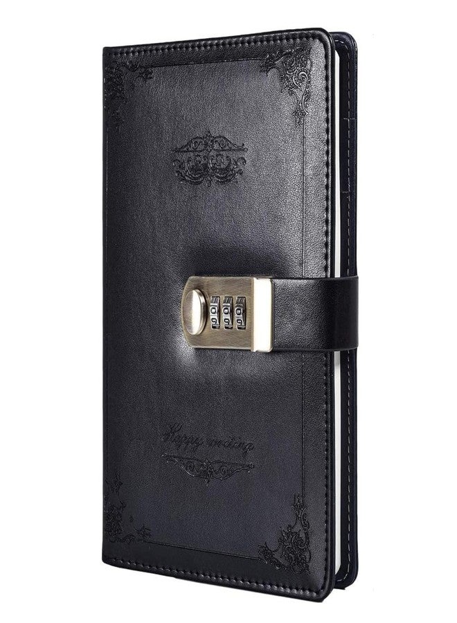 XIBO PU Leather Lock Diary Locking Journal Writing Notebook with Combination Lock & Pen Holder, Agenda Planner Lined Journal for Unisex 96 Sheets (192 Pages) (Vintage, Black) - Image 1