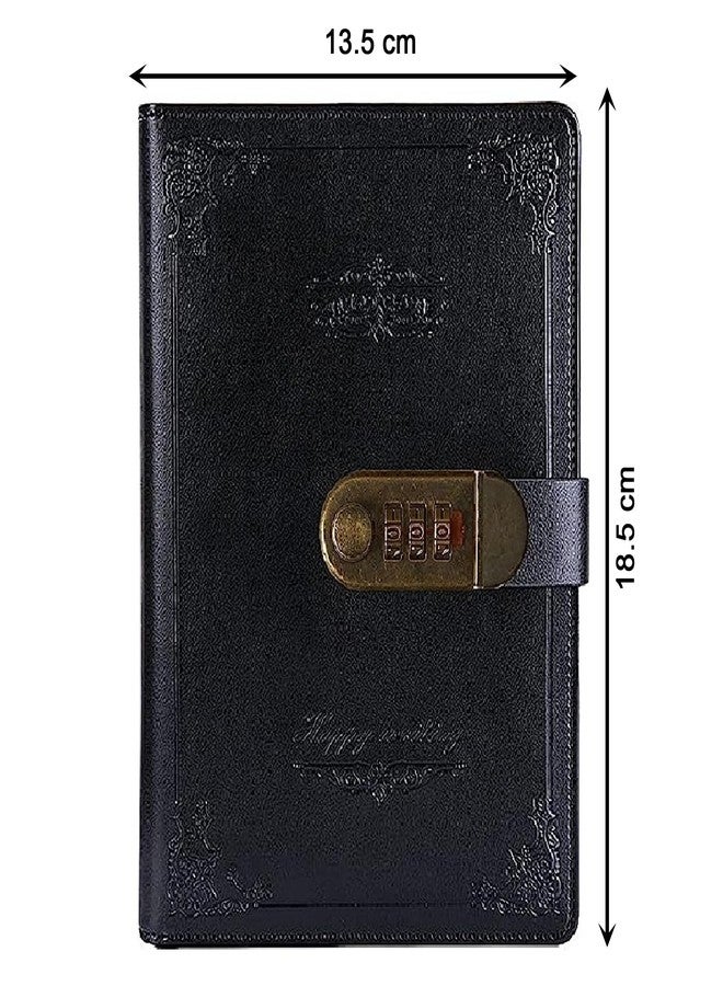XIBO PU Leather Lock Diary Locking Journal Writing Notebook with Combination Lock & Pen Holder, Agenda Planner Lined Journal for Unisex 96 Sheets (192 Pages) (Vintage, Black) - Image 2