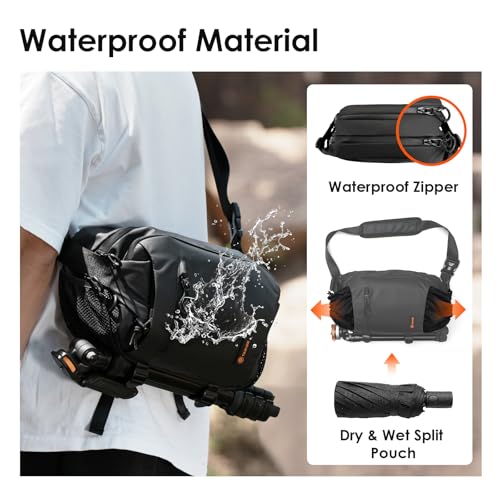 TARION Urban Camera Sling Bag - Waterproof 5.5L Crossbody Bag with Expandable Wet/Dry Separation Pocket & Tripod Strap - XProber - Image 4