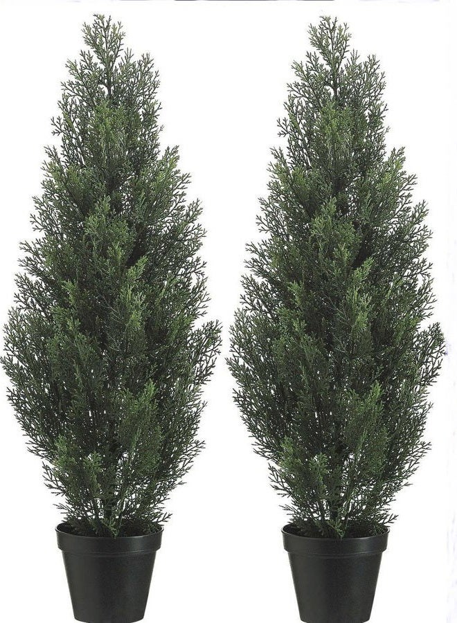 TRESIL Two 3 Foot Outdoor Artificial Cedar Trees Potted Plants - Image 1