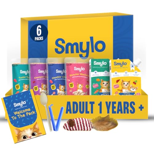 Smylo Adult Wet Cat Food Trial Box (1+ Yrs) with Fish & Chicken Broth | Chicken, Tuna & Mackerel Recipes | Grain Free, No Preservatives | Omega 3 & 6 for Shiny Fur | Wet Food for Cats, Cat Food Topper - Image 1