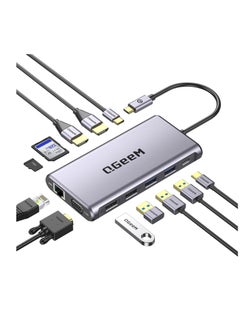 Generic 12 in 1 USB C Laptop Docking Station Dual Display Type C Hub with Dual HDMI 4K VGA 100W PD Ethernet 4 SD/TF Compatible MacBook Windows Grey  - Image 1